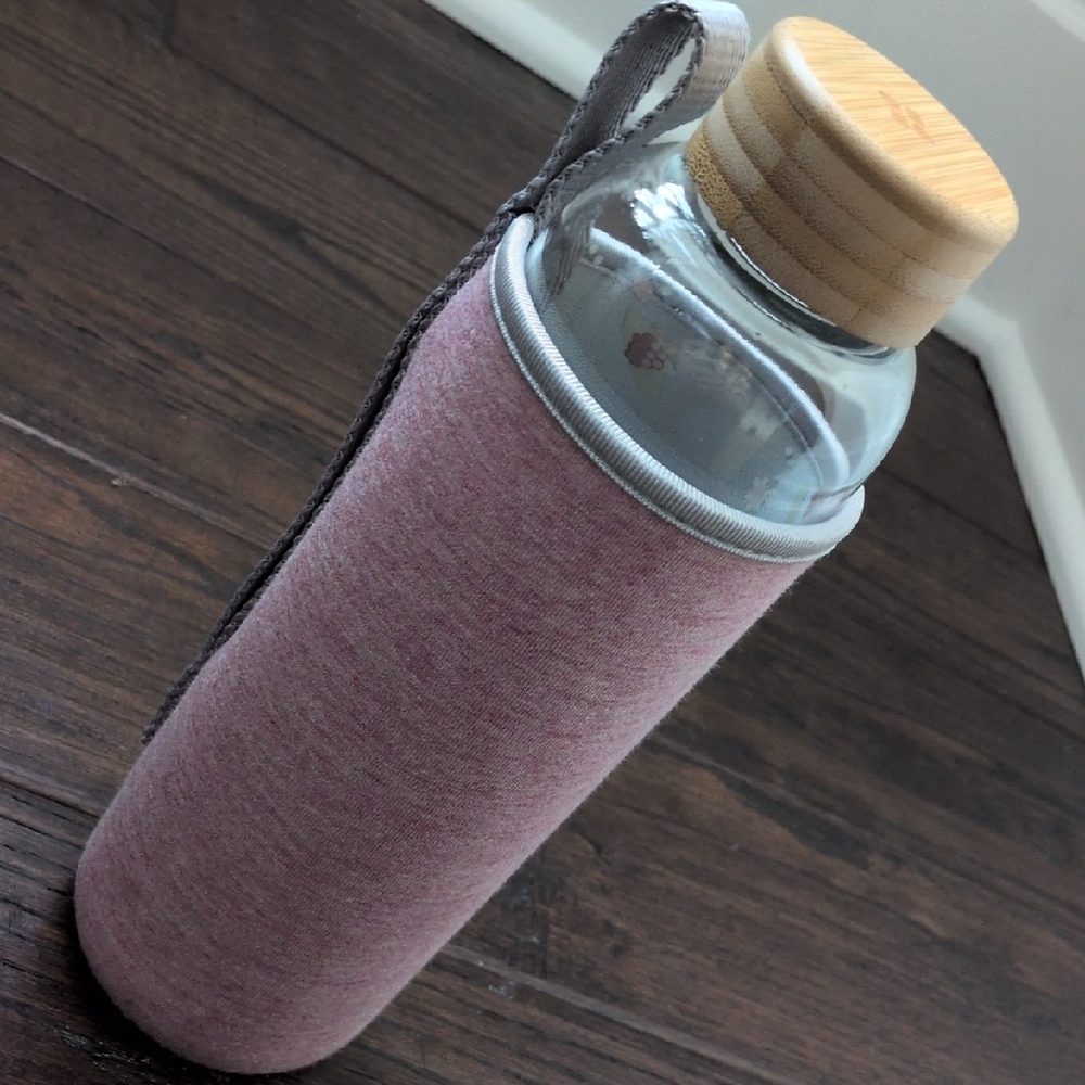 WATERDROP I NWT 20 oz Pink Floral FLAIR Edition Glass Water Bottle with Sleeve - Picture 10 of 16